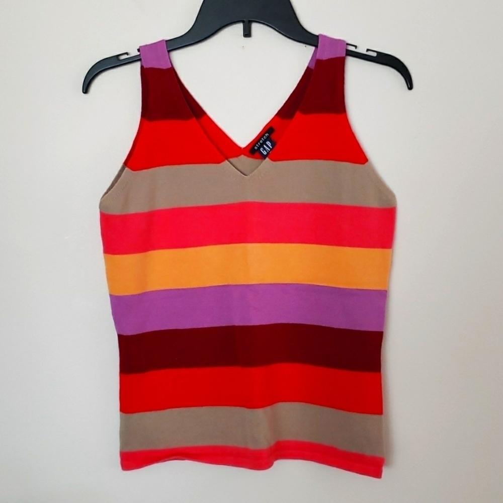 Gap stretch rainbow striped knit tank, sweater tank top, v neck